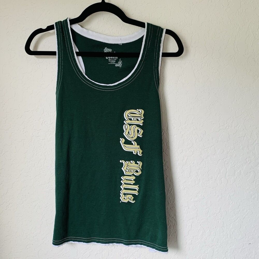 5th & Ocean USF Bulls Tank Top Women XL Green Graphic Collegiate Sporty Y2K